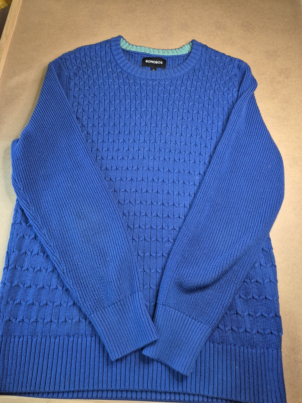 Bonobos Men's Blue Cable-Knit Crewneck Sweater